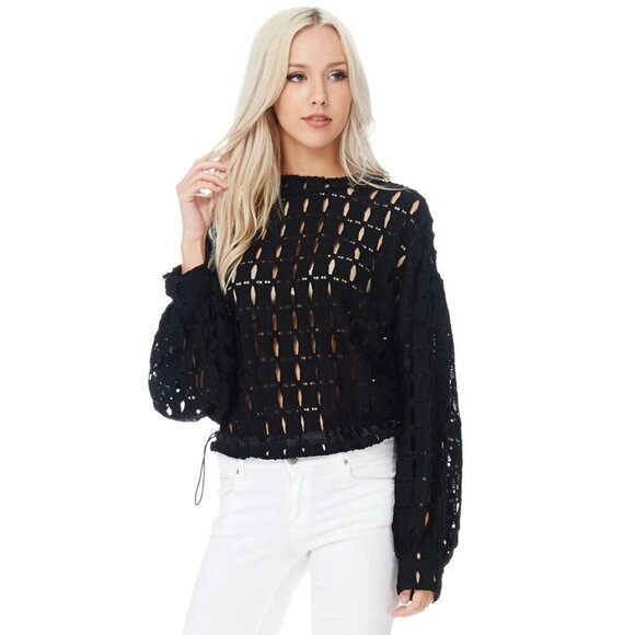 Tov Los Angeles Women's Black Cut Our Long Sleeve Pull Over Crop Top - 44 - Picture 16 of 16